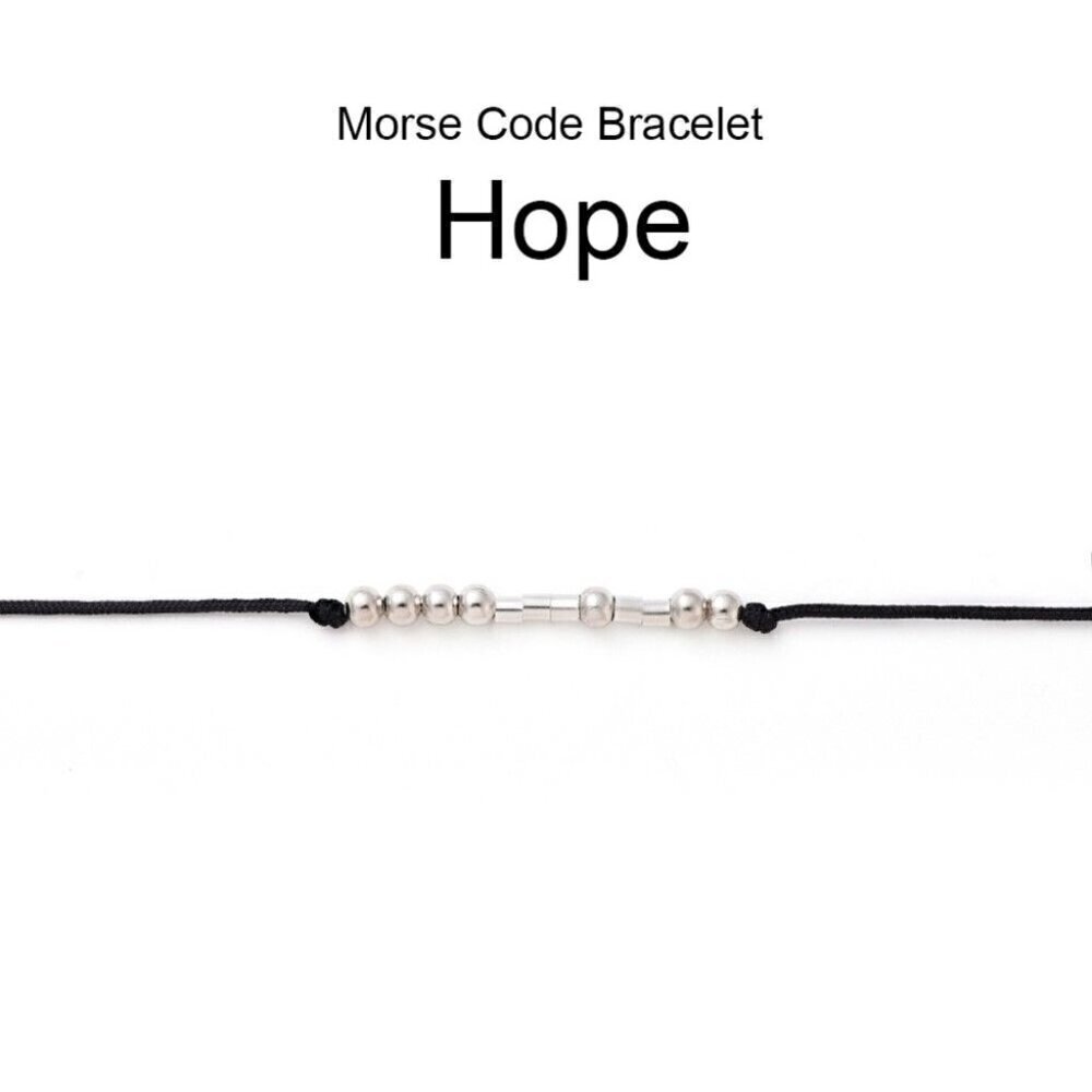 Inspirational Hope Handcrafted Silver Black Unisex Morse Code Bracelet
